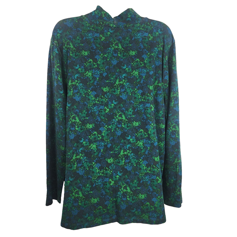 Isaac Mizrahi Live Womens Top Floral Printed Mock Neck Long Sleeve XL Knit Green - Picture 2 of 10